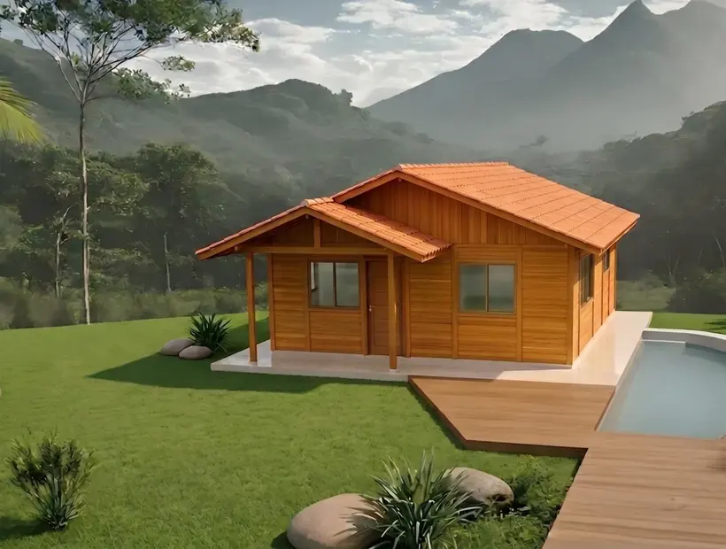 Casa de madeira com garagem: acesso, implantação e praticidade