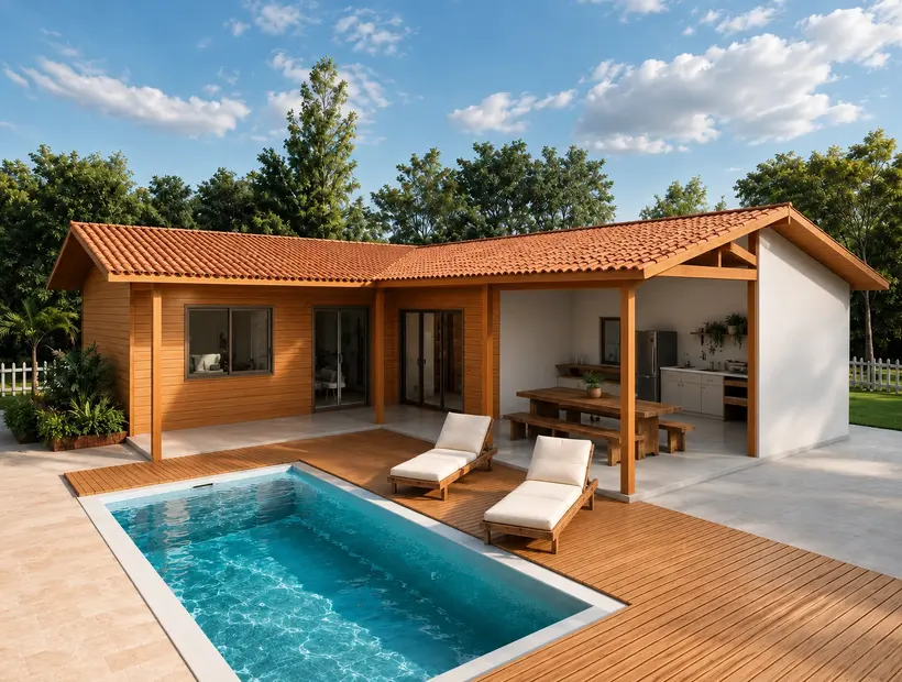 Casa de madeira para chácara: varanda, quartos e rotina rural