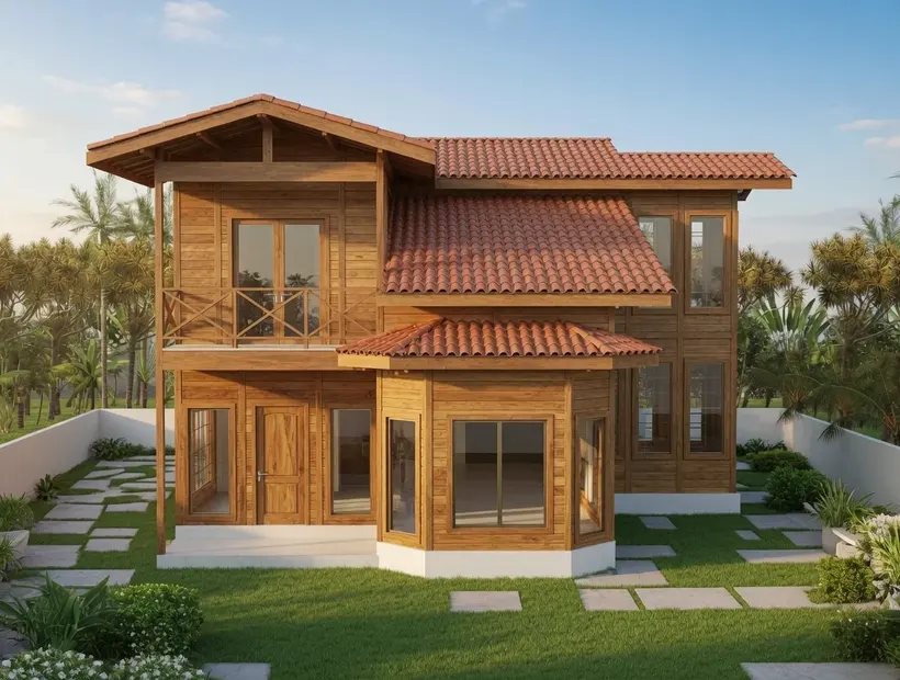 Casa duplex de madeira: presença visual e ambientes bem separados