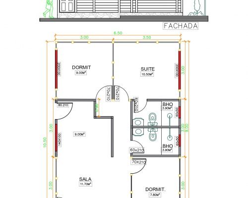 Casa de Madeira de Pinus em Autoclave de 63,37 m² Projeto 2